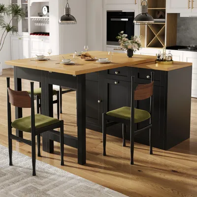 Produktbild von Flieks Ausziehbarer Bartisch mit Stauraum, Klappbarer Esstisch mit Schublade & Snackablage, Esszimmertisch 120-200x40x75.5cm, Schwarz