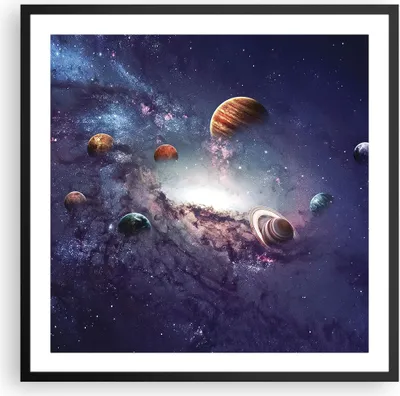 Produktbild von Gerahmtes Poster - Schwarzer Rahmen - Kosmos Planeten die Sterne - 60x60 cm - Wand Bild - Wanddeko - Wandbilder - Kunstposter - Wandposter - Bilderrahmen - Bilder - Kunstdruck - P2BAC60x60-4851