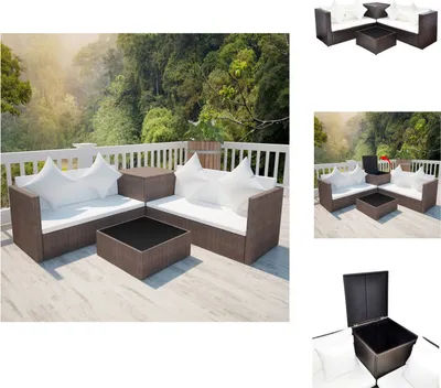 Produktbild von vidaXL 4-tlg. Garten-Lounge-Set mit Auflagen Poly Rattan Braun -  Gartenmöbel-Sets