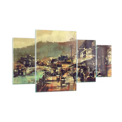 Produktbild von Bilder auf glas - Brücke Straße Fluss - 160x90cm - Glasbilder - Wandbilder - Kunstdruck - zum Aufhängen bereit - Wanddekoration aus Glas - Glas Bilder - Wandbild auf Glas - 4 Teile - GDL160x90-3515
