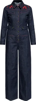 Produktbild von QUEEN KEROSIN Langarm Denim Overall Mit Stickerei Roses Denim Xl