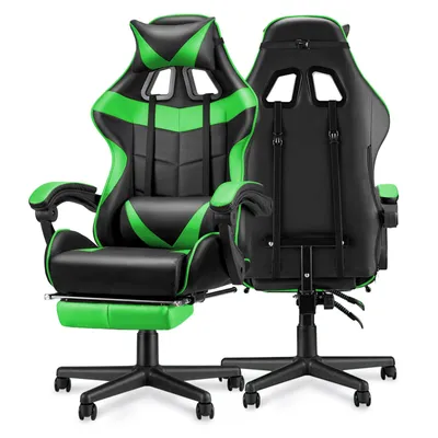 Produktbild von Verdego Gaming-Stuhl mit Klappbarer Fußstütze, Verstellbarer Rückenlehne und Armlehnen, Bürostuhl Ergonomisches Design, PolyurethanKunstleder, Grün