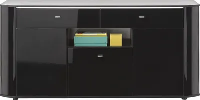 Produktbild von Sideboard - Schwarz Hochglanz - Schwarz matt - B 180 cm - 3 Türen - 2 Schubladen