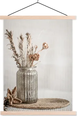 Produktbild von MuchoWow® Textilposter Getrocknete Blumen - Pastell - Stilleben 120x160 cm mit holzfarbenen Rahmen - Plakatkarton