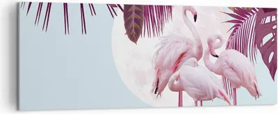 Produktbild von Bild auf Leinwand - Leinwandbild - Einteilig - Flamingos Palmen Mond - 140x50cm - Wand Bild - Wanddeko - Wandbilder - Leinwanddruck - Bilder - Wanddekoration - Leinwand bilder - AB140x50-4598