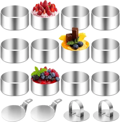Productafbeelding van Dessertringen Set - Voedselringen Mousse - Desserts Vormgeven - Roestvrij Staal - 8 x 4 cm - Zilver