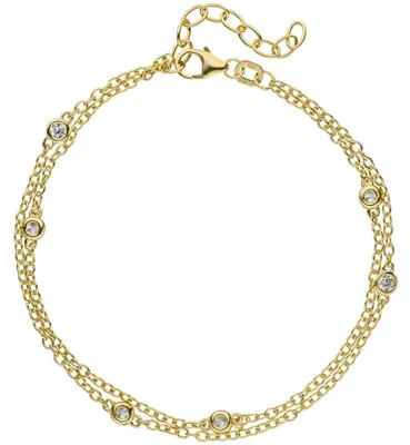 Produktbild von Armband Armkette 2-reihig aus 925 Silber vergoldet mit 5 Zirkonia weiß 18-21cm