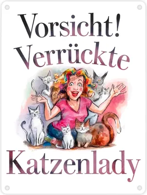 Produktbild von Vorsicht! Verrückte Katzenlady Metallschild in 15x20 cm
