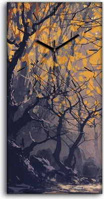 Produktbild von Leinwand Wanduhr Wandkunst Uhr 30x60 Nacht Herbst Wald Landschafts Malerei - schwarze Hände