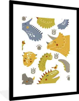 Produktbild von MuchoWow® Gerahmtes Poster Dinosaurier - Schnittmuster - Jungen - Dino - Kinder 60x80 cm - Poster mit Schwarzem Bilderrahmen Wandposter Rahmen Foto Bilder - Wohnzimmer - Dekorationen - Prämie