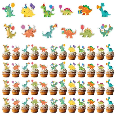 48 Dinosaurier-Cupcake-Topper, 12 Stile, Tortendeko