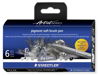 Produktbild von STAEDTLER pigment soft brush 372 Tuschestift mit softer Pinselspitze Etui mit 6 Farben