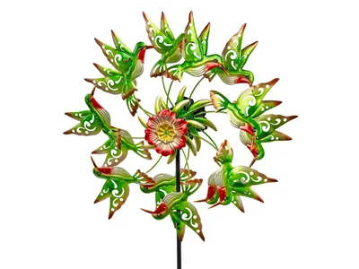 Produktbild von Gartenstecker doppel Windrad Windmühle Metall Kolibri Vogel Windspiel Skulptur