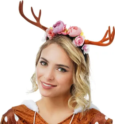 Haarreif in Reh-Optik mit Geweih und Blumen in der Mitte