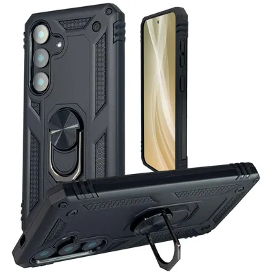 Obrázek produktu pro NALIA ochranné pouzdro pro Samsung Galaxy S25 – otočný prstencový stojánek 360° – RINGDEFEND (nárazuvzdorné pouzdro pro venkovní použití) – značka z Berlína – titanově černé