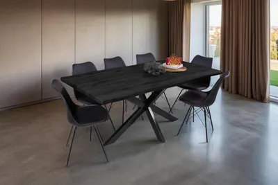 Produktbild von Esstisch Baumkante Holz-Optik Grau 180 x 90 Spider-Gestell schwarz JOSY