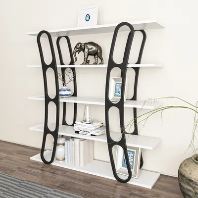 Produktbild von Skye Decor, Adar - White, Black, Bücherregal, Weiß, 100 % MELAMINBESCHICHTETE SPANPLATTEN, 120 x 25 x 120 cm