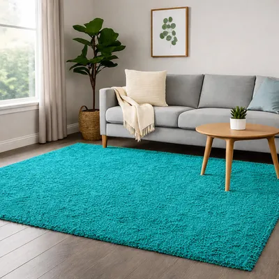 Image de Tapis Shaggy unie turquoise - 200 x 290 cm