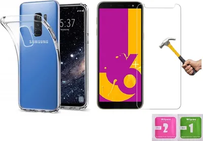Produktbild von 2in1 Schutzglas Schutzhülle kompatibel mit Samsung Galaxy J6 plus Case Panzerglas Schutz-Set Schutzhülle TPU Hülle transparent Flexibel Cover Handyhülle Glasfolie