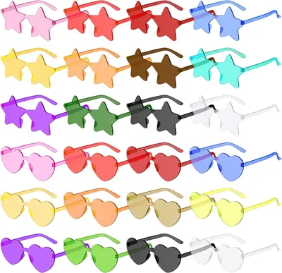 Produktbild von 24 Stück Heart Sunglasses Stern Brille Sonnenbrille, Partybrille Vintage Sonnenbrille Herzform Damen Randlose Herzbrille Transparente Bonbonfarbene für Fotografie Party Hochzeit Karneval Fasching