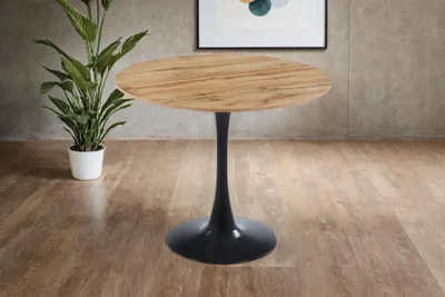 Produktbild von Esstisch 70 cm rund Gerade Kante Säulentisch Holz Wildeiche-Optik Tulpenfuß schwarz STOCKHOLM
