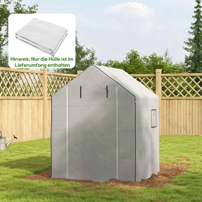 Produktbild von SUGIFT Gewächshausfolie Ersatzplane, Foliengewächshaus, PE-Folie mit Reißverschlusstür, Weiß | 140 x 143 x 190 cm | 135 g/m² UV-beständig | NUR Abdeckung