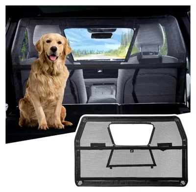 Produktbild von Hundegitter für das Auto, Schutznetz Barriere Trennnetz mit Sichtfenster, Universal Hunde Trenngitter, 132 * 79 cm, geeignet für Autos, SUVs, Lastwagen