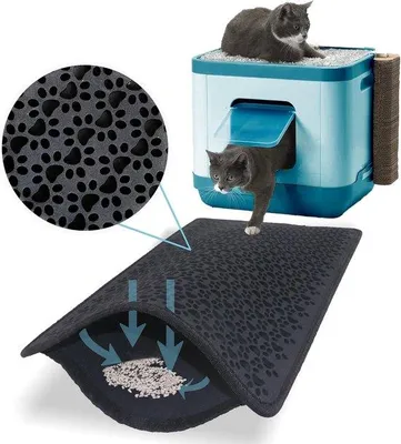 Produktbild von Famanu Katzenstreumatte wasserfest - doppellagig mit Katzenpfoten-Design - 38 x 61 cm schwarz