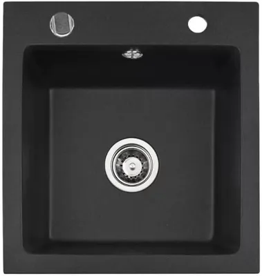 Produktbild von VBChome Granitspüle 50 x 48 cm Schwarz Einzelbecken Einbauspüle Gesprenkelt Pflegeleichtes Spülbecken mit Siphon Ideal für kleine Küchen
