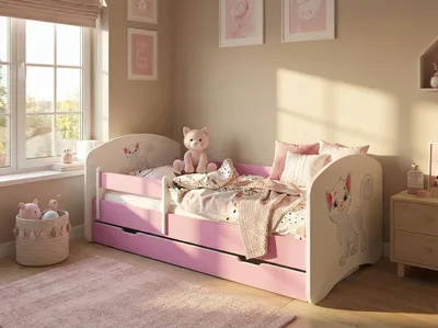Produktbild von Happy Babies Kinderbett - Mit Matratze & Schublade und Rausfallschutz, 80x160, Mädchen Kinderbetten & Jugendbett Jungen Kids Bed