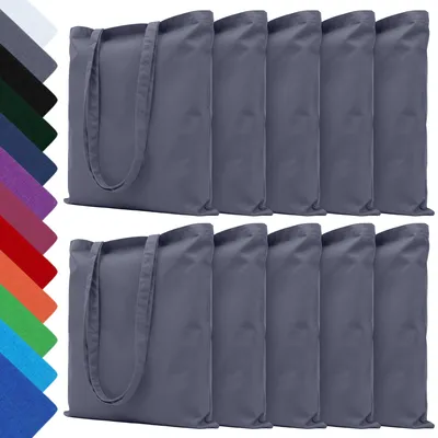 Produktbild von EllaTex 10er Set Baumwolltaschen 38x42 cm – Stoffbeutel aus 100% Baumwolle mit langen Henkeln, in Farbe: Grau