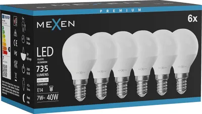 Produktbild von Mexen Nova 6x LED-Glühlampe E14, G45, 7W, Neutral - 4000K, 735 lm - L101-E14-0740-01x06