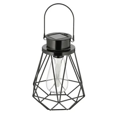 Zdjęcie produktu dla Lampa solarna zewnętrzna, czarna, metalowa, stojąca lub wisząca, oświetlenie ogrodowe, ciepłe białe światło LED