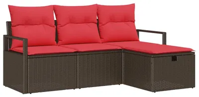 Immagine prodotto di Set divano vidaXL con cuscini, 4 pezzi, marrone e rosso, in polyrattan