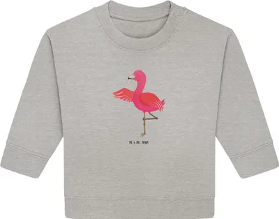 Produktbild von Mr. & Mrs. Panda Organic Baby Pullover Flamingo Yoga 6. - 12. Monat - Heather Grey - Geschenk, Urlaub, Namaste, Rosa, Baum, Bullover, Yogi, Vogel