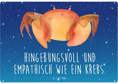 Produktbild von Mr. & Mrs. Panda Wandbild Sternzeichen Krebs DIN A4 - Sternenhimmel Blau - Geschenk, Retro Blechschild, Schild, Krabbe, Krebse, tafel, Geburtstag Juni, Meer, Magnetschild