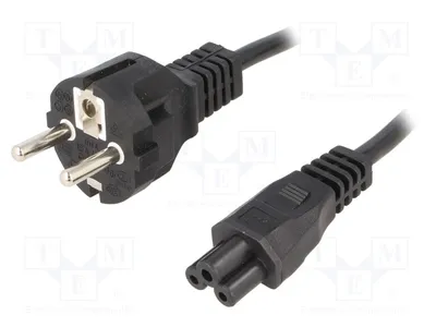 Immagine prodotto di 1 cavo nero CEE 7/7 (tipo E/F), con connettore IEC C5 flessibile, lunghezza 1,5 metri, in PVC, per alimentazione di computer