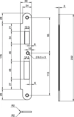 Produktbild von Schließblech EA 327 für Elektro-Mehrfachverriegelungsschlösser, 232x30x3 mm