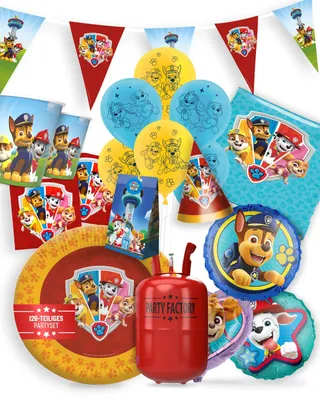 Produktbild von Paw Patrol Party Paket 128tlg mit Tischdecke Ballons Partyhüten und Geschenktüten