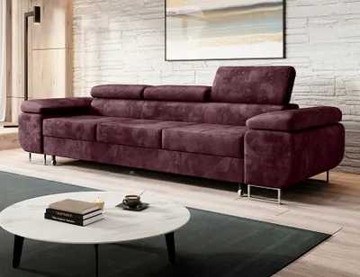 Produktbild von Easy4You Schlafsofa Norberg - 279 cm - Velour Kastanienbraun - 3 Sitzer Sofa - Werstellbare Kopfstützen - Couch mit Schlaffunktion - Stoff: Monolith M-69