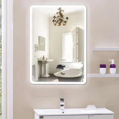 Produktbild von Badezimmerbeleuchtung Spiegel, Spiegel Touch-Schalter, Umweltschutz und Energieeinsparung, weiß 5050LED, abgerundete Ecken (50x70cm)
