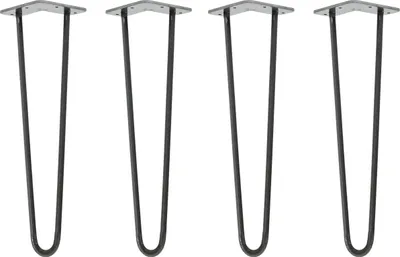 Produktbild von Natural Goods Berlin HAIRPIN Legs, Haarnadelbeine, Möbelfüße, Tischbeine, Industrial Anthrazit, 45 cm, 2 Streben, 4 Stück