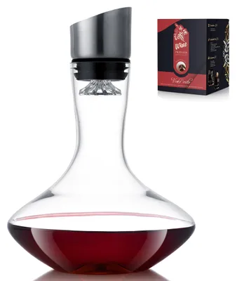 Weinkaraffe mit Belüfter, 750 ml, mundgeblasen, bleifrei, Edelstahldeckel