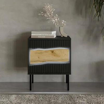 Image de Ussana - Table de chevet, 50x40x62h cm Noir, une étagère