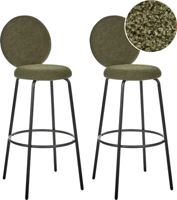 Produktbild von BELIANI Barstuhl 2er Set Dunkelgrün Bouclé-Bezug und Metall mit Lehne Fußstützen Modernes Design Sitzmöbel Wohnzommer Küche Bar Wohnküche Ausstattung