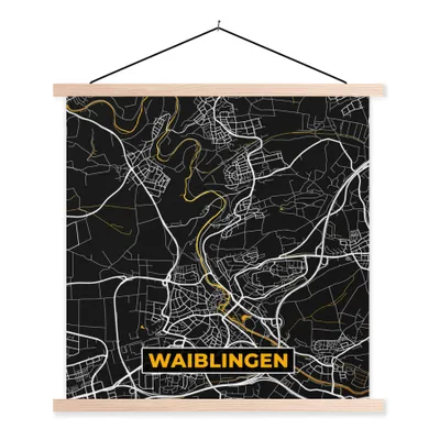 Produktbild von MuchoWow® Textilposter Karte - Waiblingen - Gold - Stadtplan - Deutschland 40x40 cm mit holzfarbenen Rahmen - Posterleiste