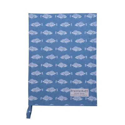 Produktbild von Krasilnikoff Geschirrtuch KW11838 - Fish/Fisch, Dusty Blue