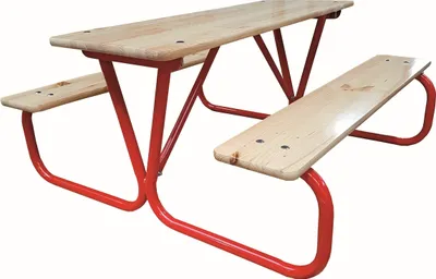 Produktbild von Picknick Sitzgarnitur Stahlrahmen rot Holztisch Holzbank lackiert