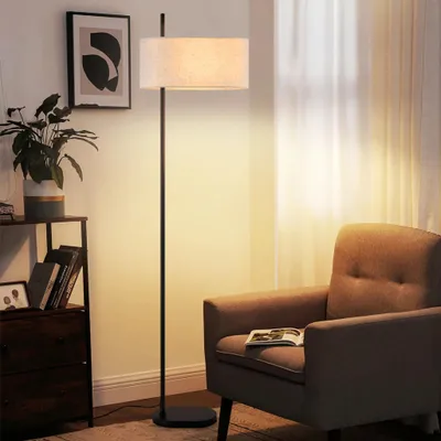 Produktbild von ZMH Stehlampe Wohnzimmer 1 Flammig mit Stoffschirm Stehleuchte E27 Standlampe Schlafzimmer Retro Regallampe Fußschalter für Sofa Landhaus Küche