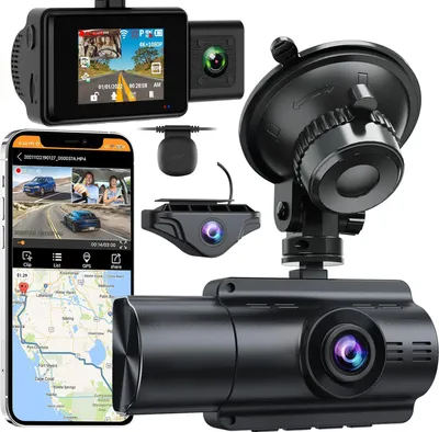 Produktbild von Dashcam 3 Lens Autokamera 4K+1080P+1080P,WiFi Dashcam mit GPS,2'' IPS Bildschirm vorne hinten innen HDR+WDR Dash Cam,Loop-Aufnahme,G-Sensor,Nachtsicht